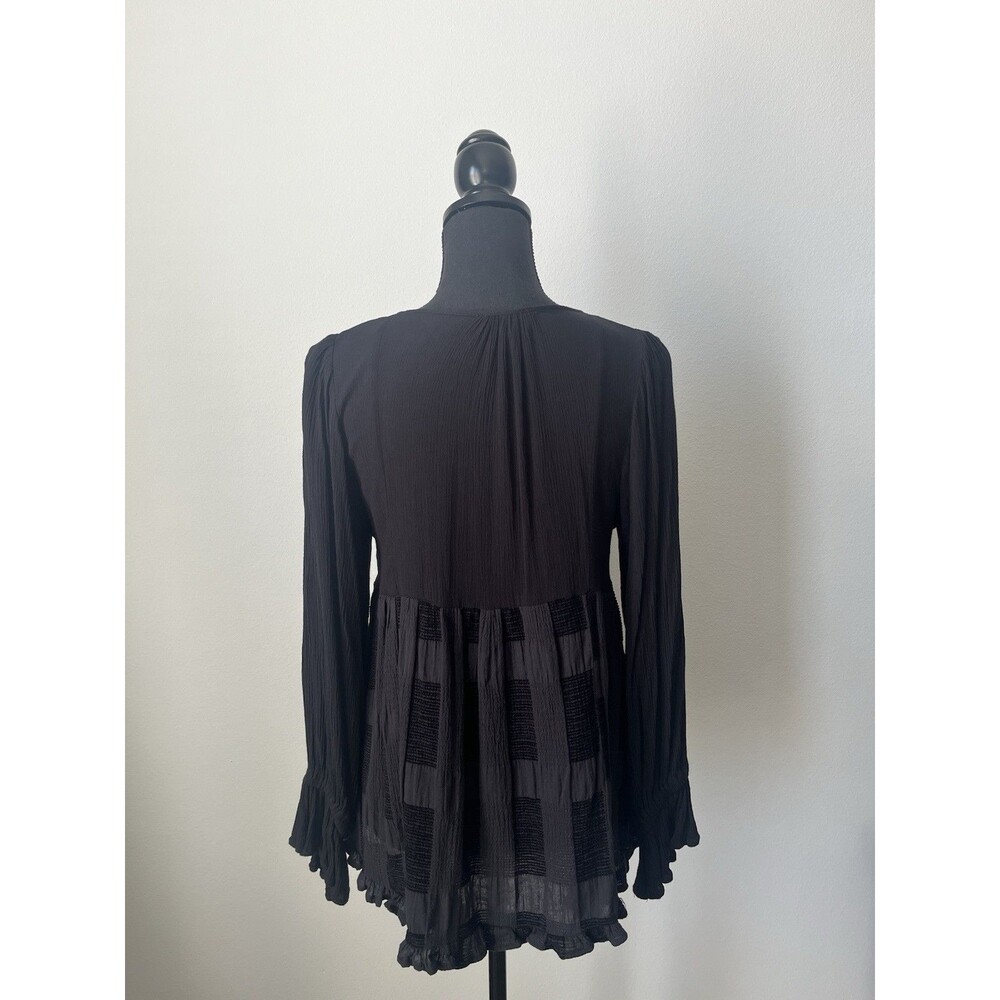 Umgee Women's Black Chenille‎ Whimsigoth Patchwork Babydoll Top Small - Picture 2 of 9